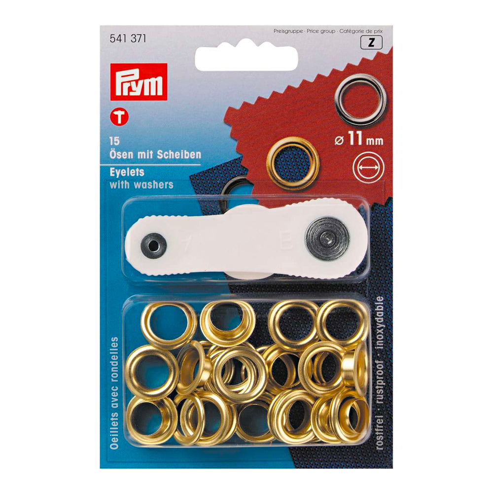 Prym - Eyelets with Washer, Gold, 11mm