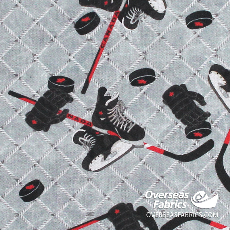 Quilters Choice - Canada's Game 2, Skates and Sticks, Grey