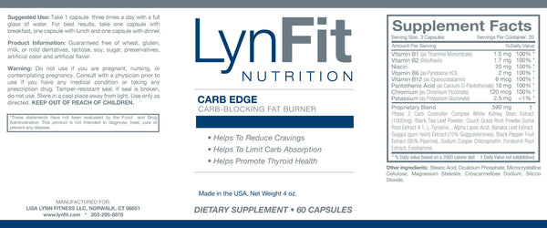 LynFit Carb Edge Nutritional Label