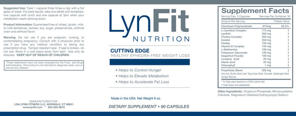 LynFit Cutting Edge Nutritional Label