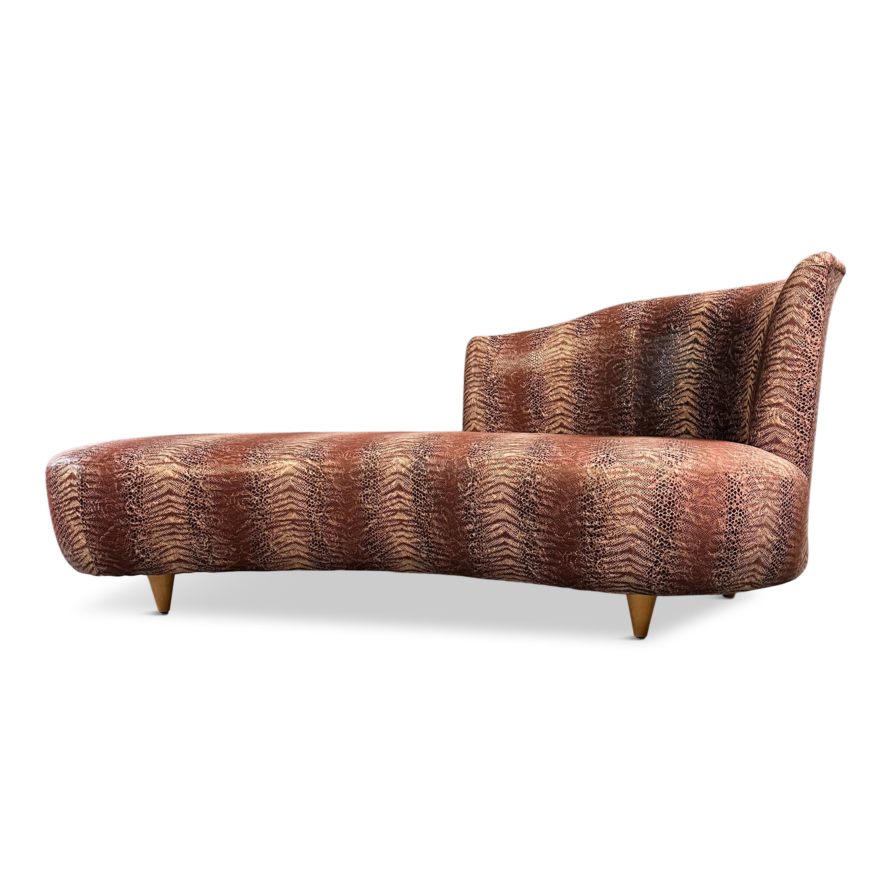 Curvaceous Chaise/ Sofa in the Style of Weiman in a Faux Snakeskin Mid Century