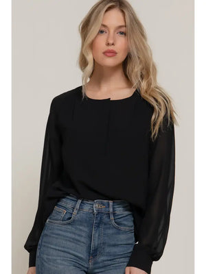 Black Placket Chiffon Blouse - aheadofthecurve-gifts