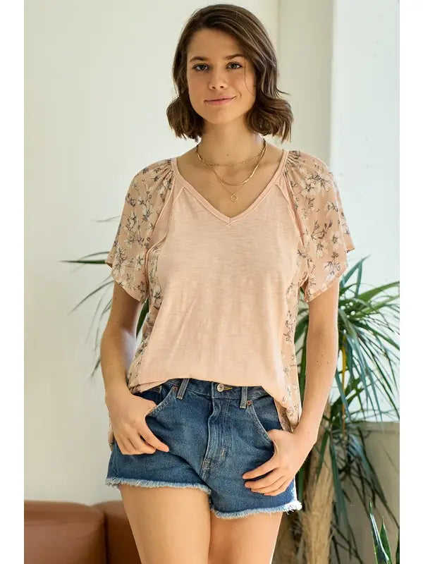 Peach Floral Sleeve Top