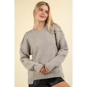 Grey Feeling Fuzzy Sweater - aheadofthecurve-gifts