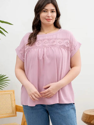 Fancy Floral Detail Top (Plus) - aheadofthecurve-gifts