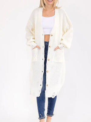 Solid Distressed Cardigan - aheadofthecurve-gifts