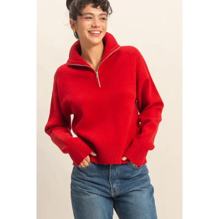 Cherry Red Half Zip Sweater