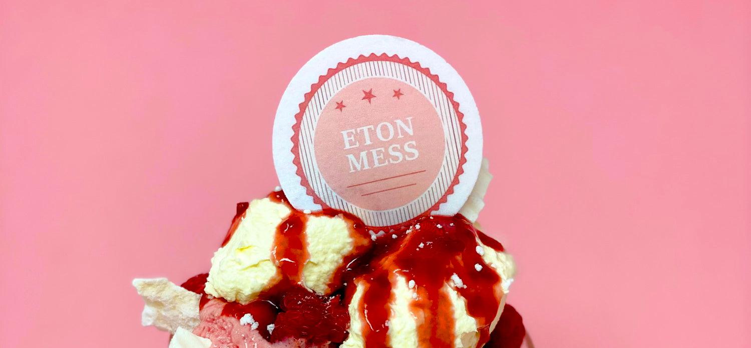 Eton Mess sundae with personalised edible topper for ice cream or dessert
