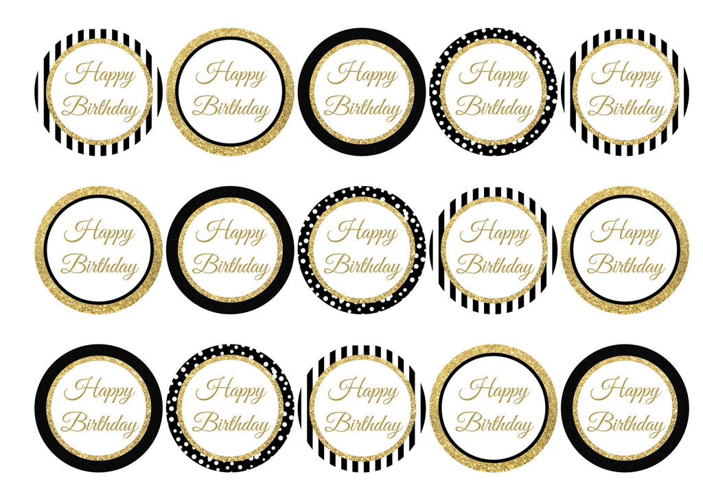 Black and Gold Happy Birthday - My Cupcake Toppers