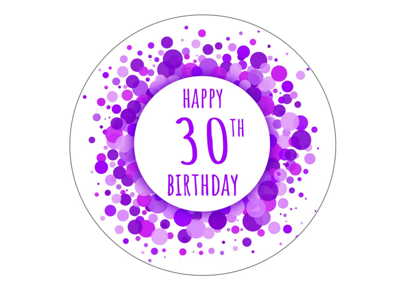 Large cake topper in shades of purple for a 30th birthday celebration