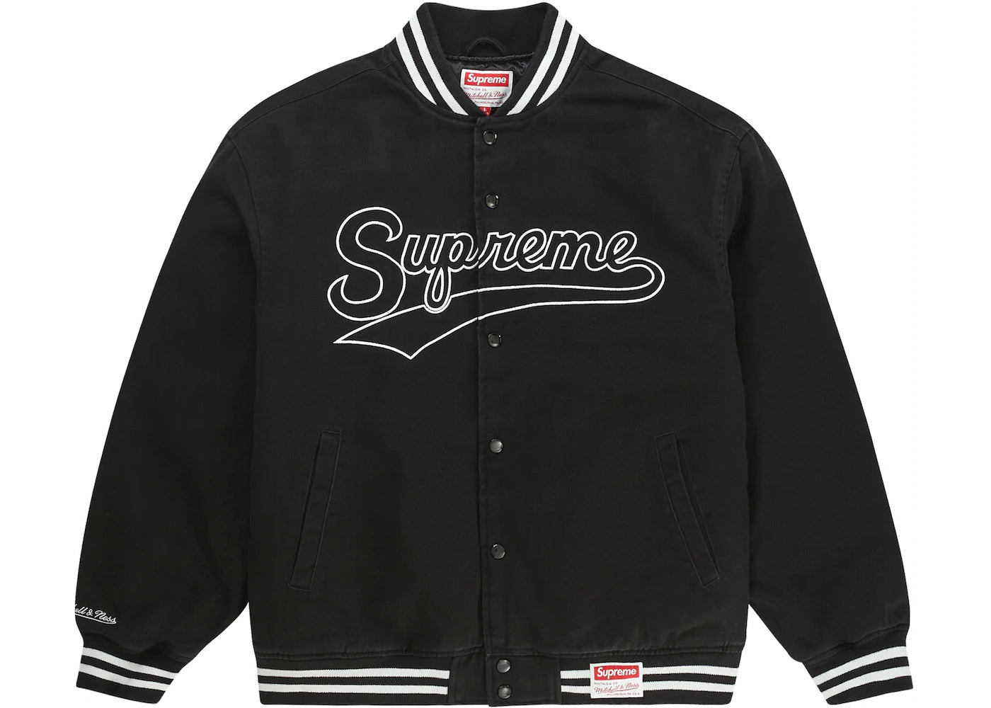 Supreme Mitchell & Ness Doughboy Twill Varsity Jacket Black – Sole ...