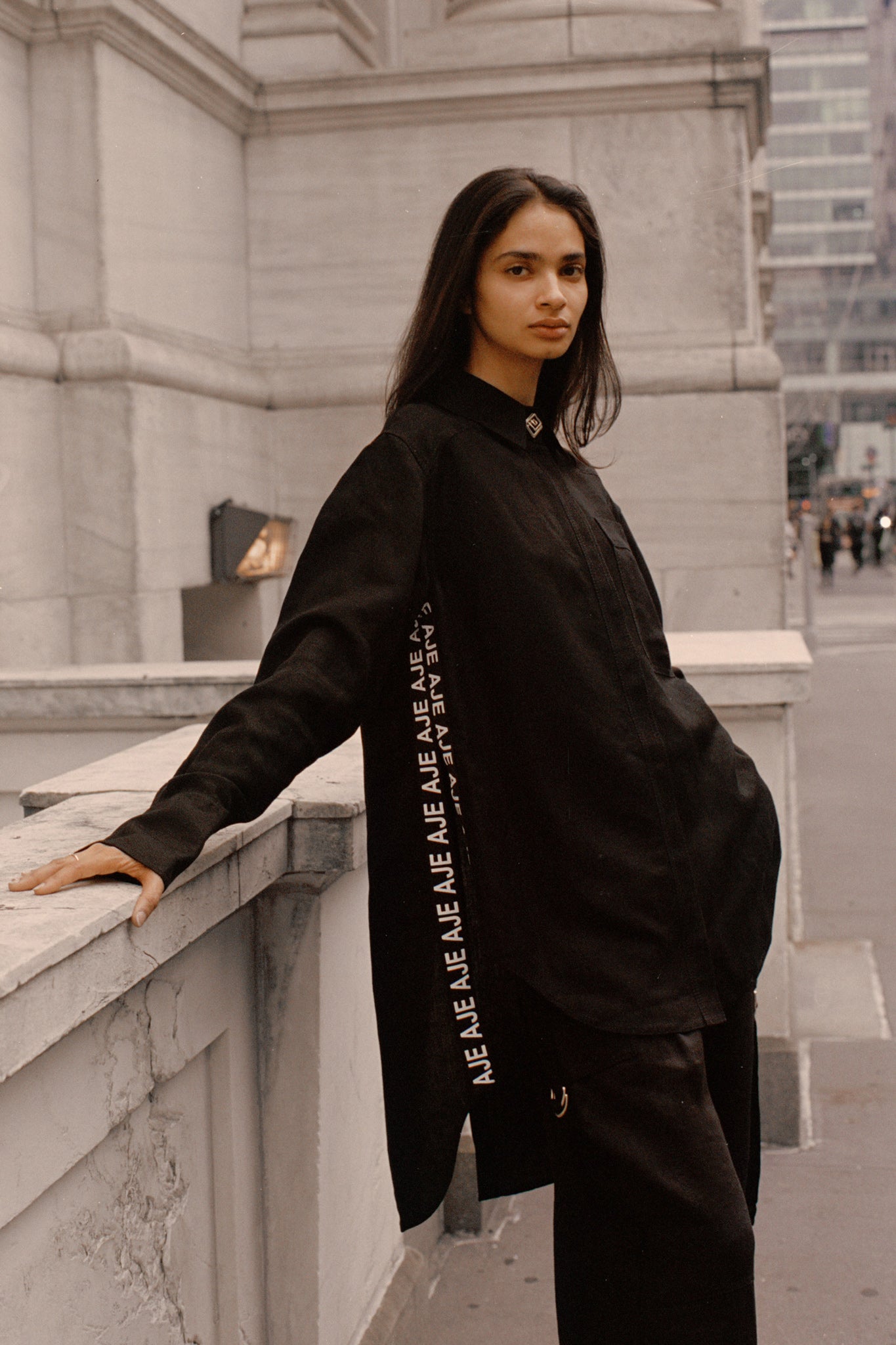 Virtuous Lace-Up Longline Shirt, Black & Ivory