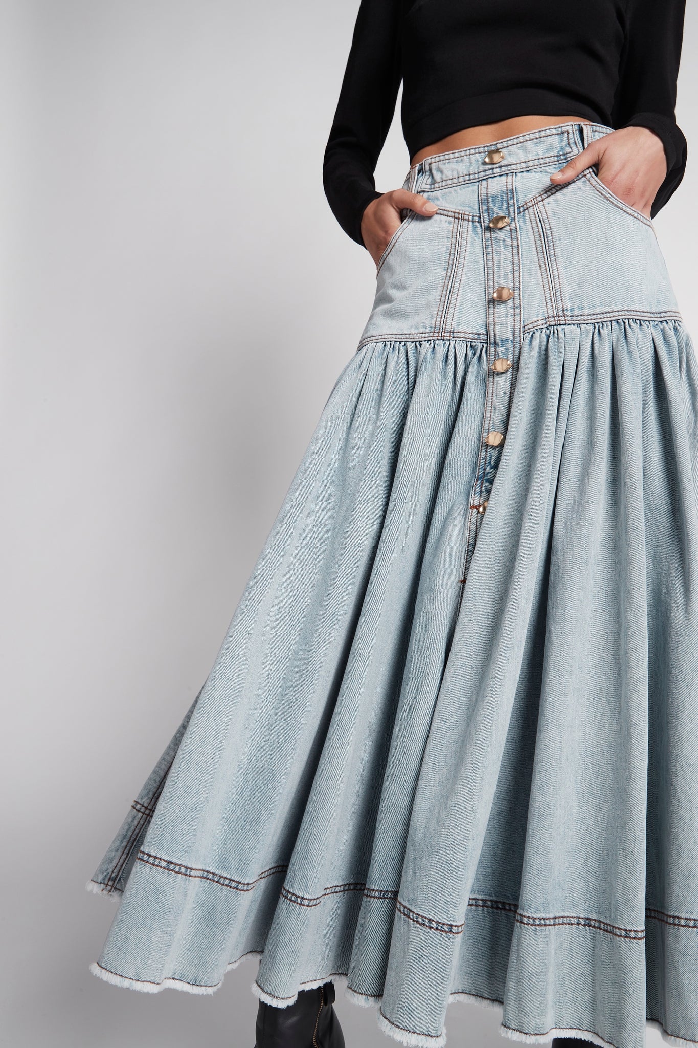 ヤマト工芸 UN3D. × JAPAN DENIM TIERED MAXI SKIRT - 通販 - www