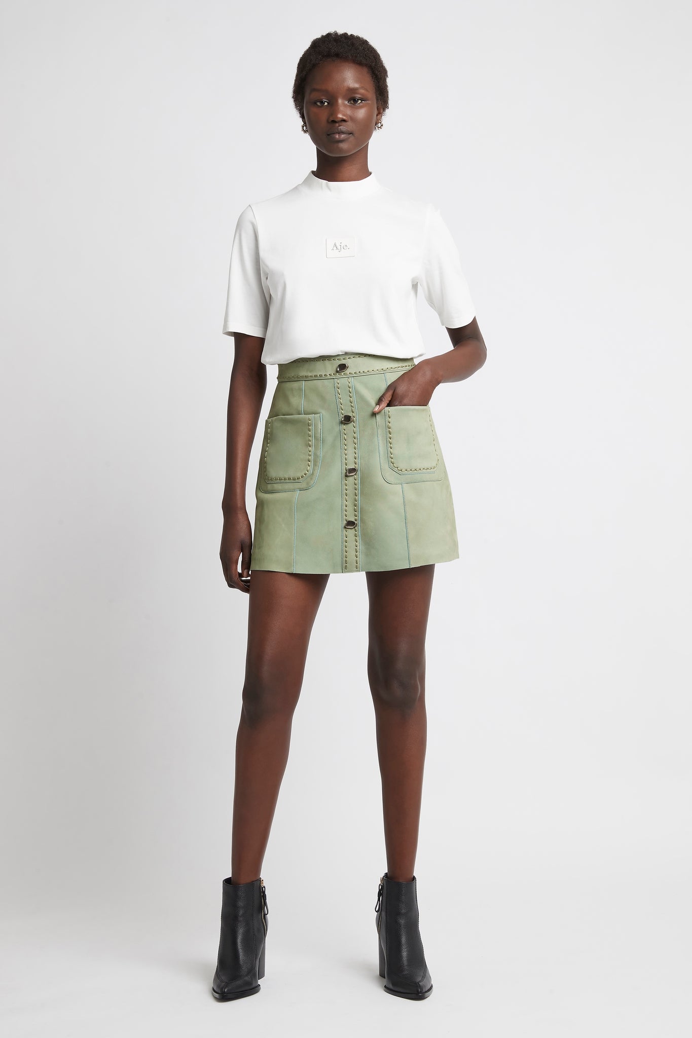 Paris Leather Mini Skirt | Dusty Sage 