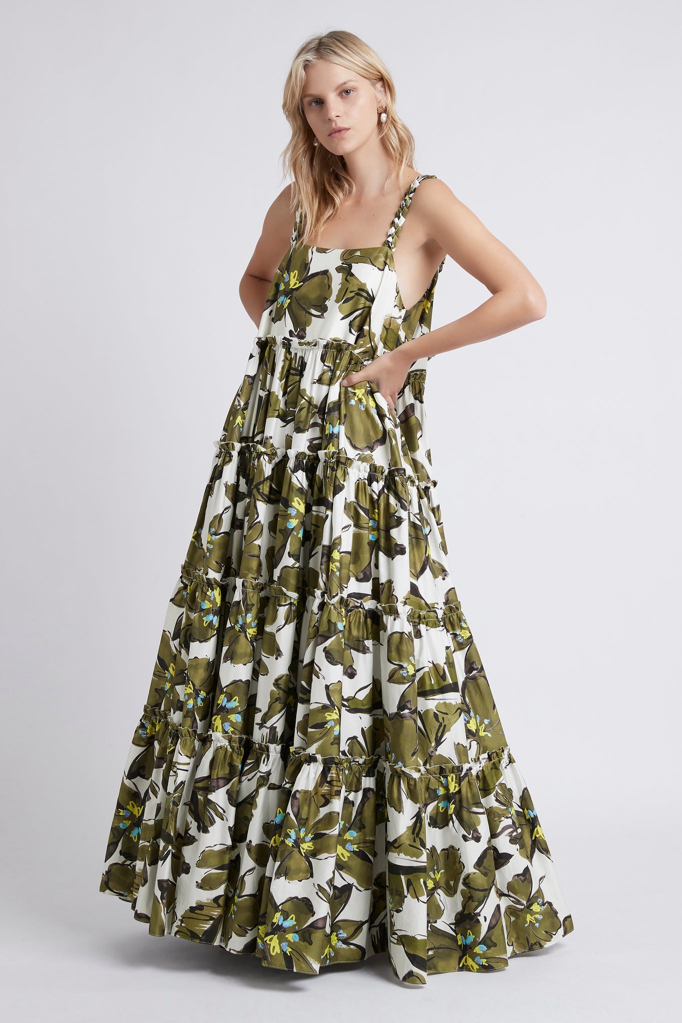 Oasis Olive Leaf Strap Maxi Dress 