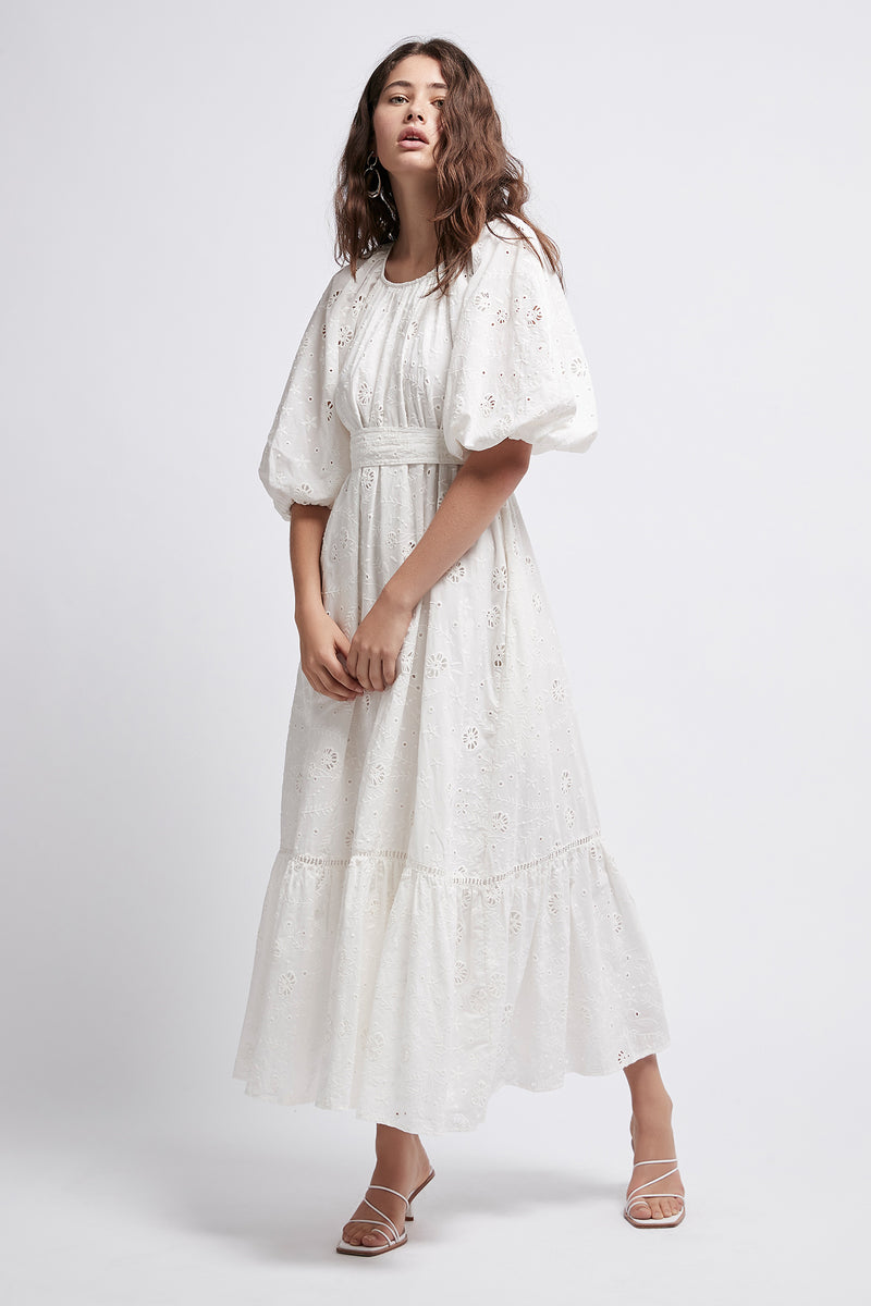 White Midi Broderie Dress Outlet Shop ...