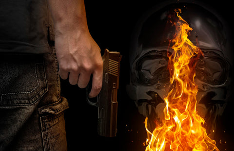 Image of a gun along with fire near to it