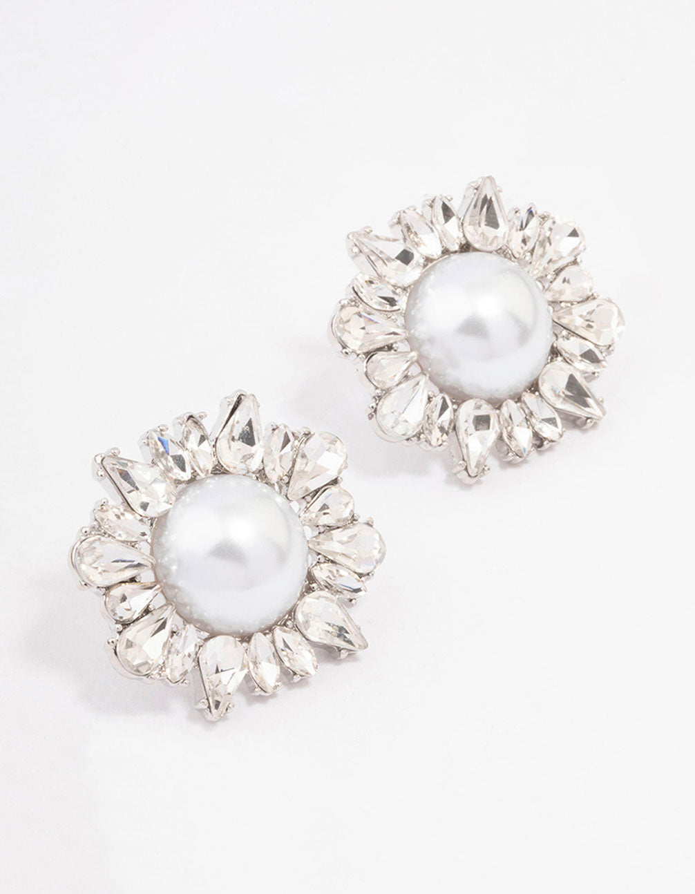 Diamante Stud Pearl Drop Earrings - Pearl - Pomelo Fashion