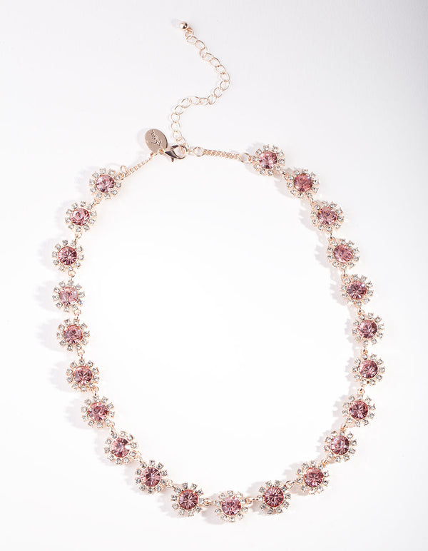 Rose Gold Diamante Gem Flower Chain Necklace - Lovisa
