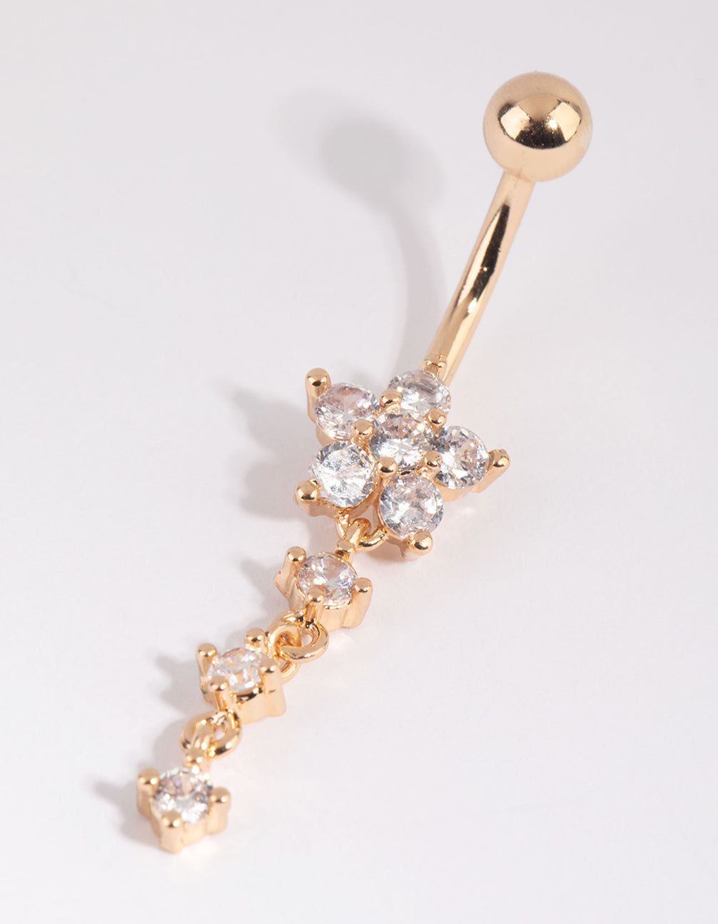14K Gold Star Shaped Jeweled Dangling Belly Ring