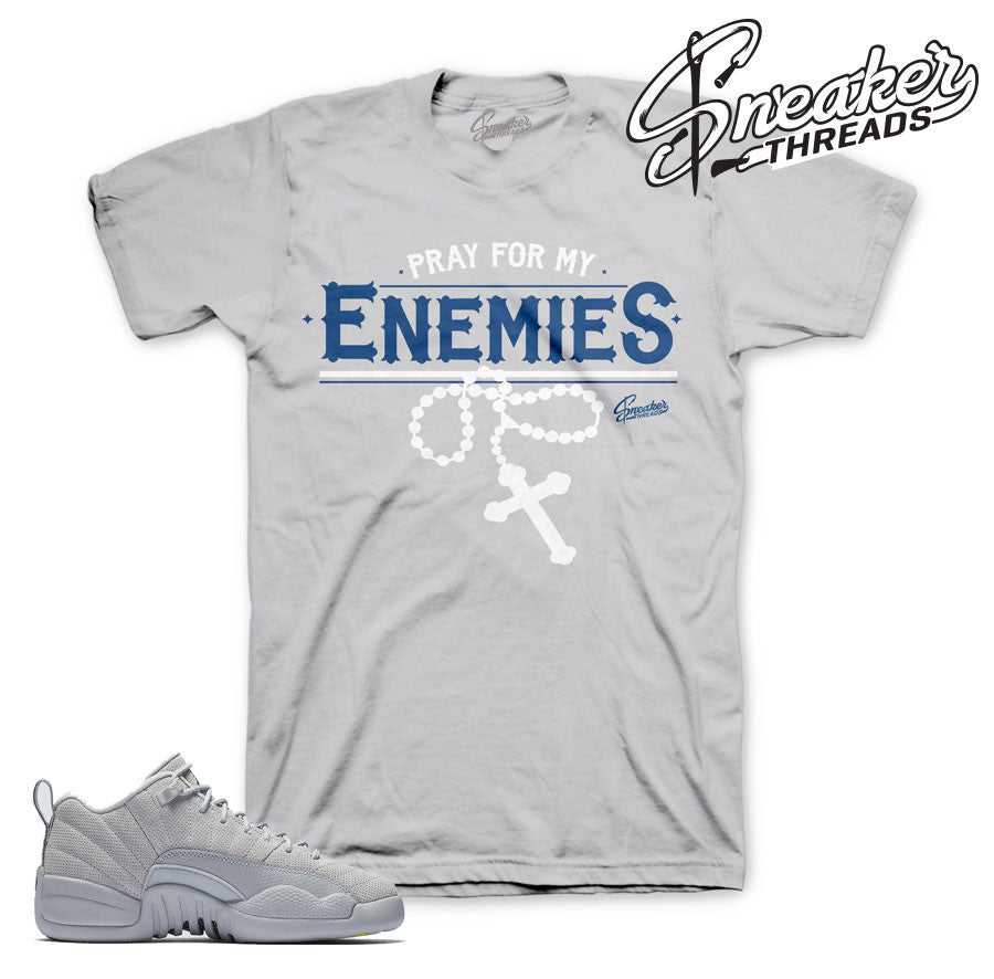 grey and white jordan 12 shirt