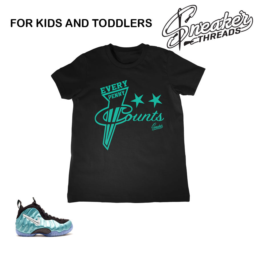Kids foamposite island green tees match foam sneaker shirts.