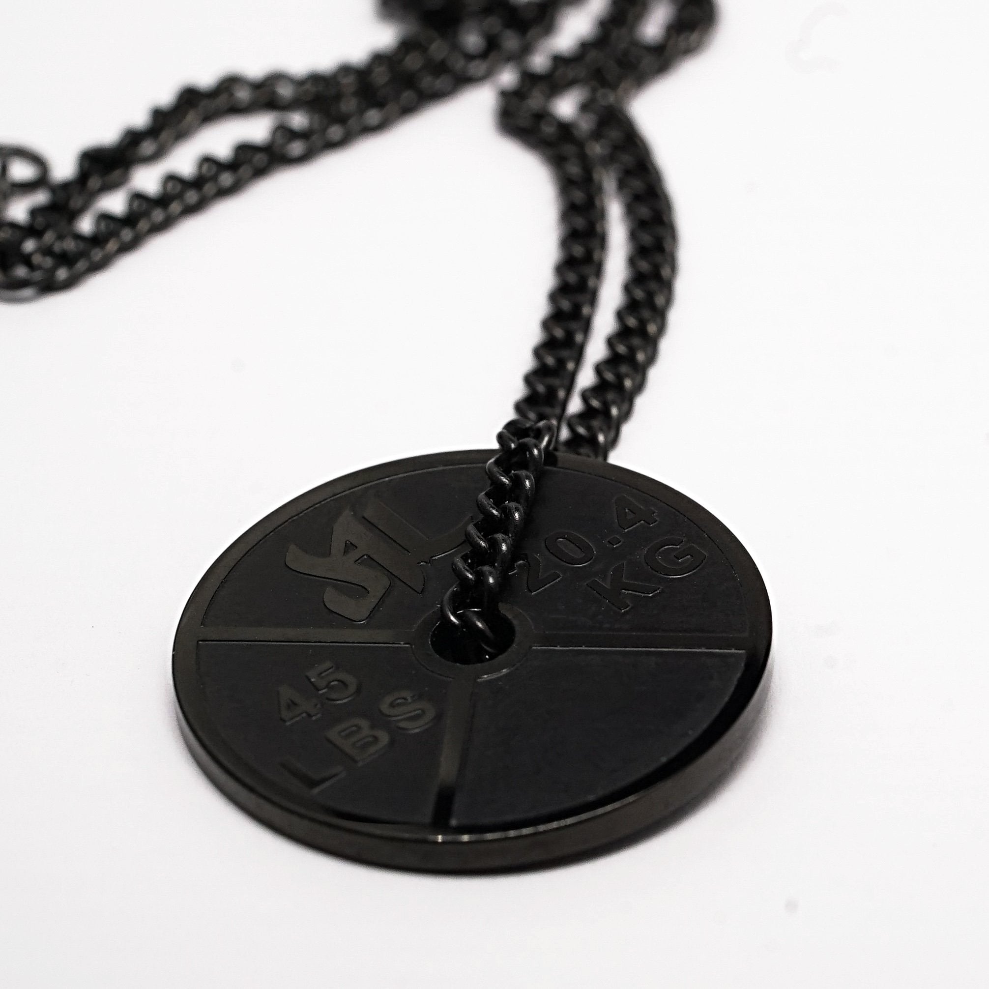  Polished Black Stainless Steel Weight Plate Necklace 