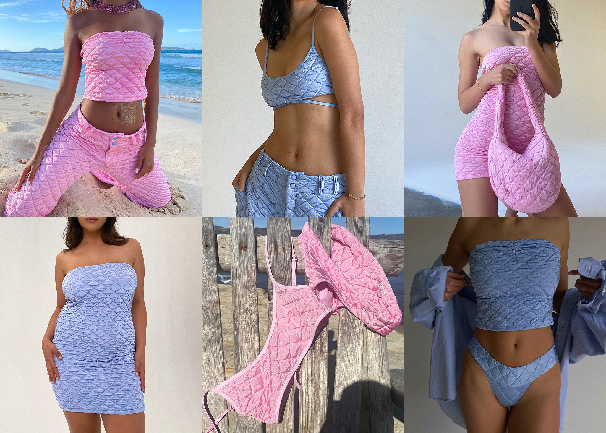 Baby Pink and Baby Blue puffy cloud bikinis and clothing by Frankies Bikinis