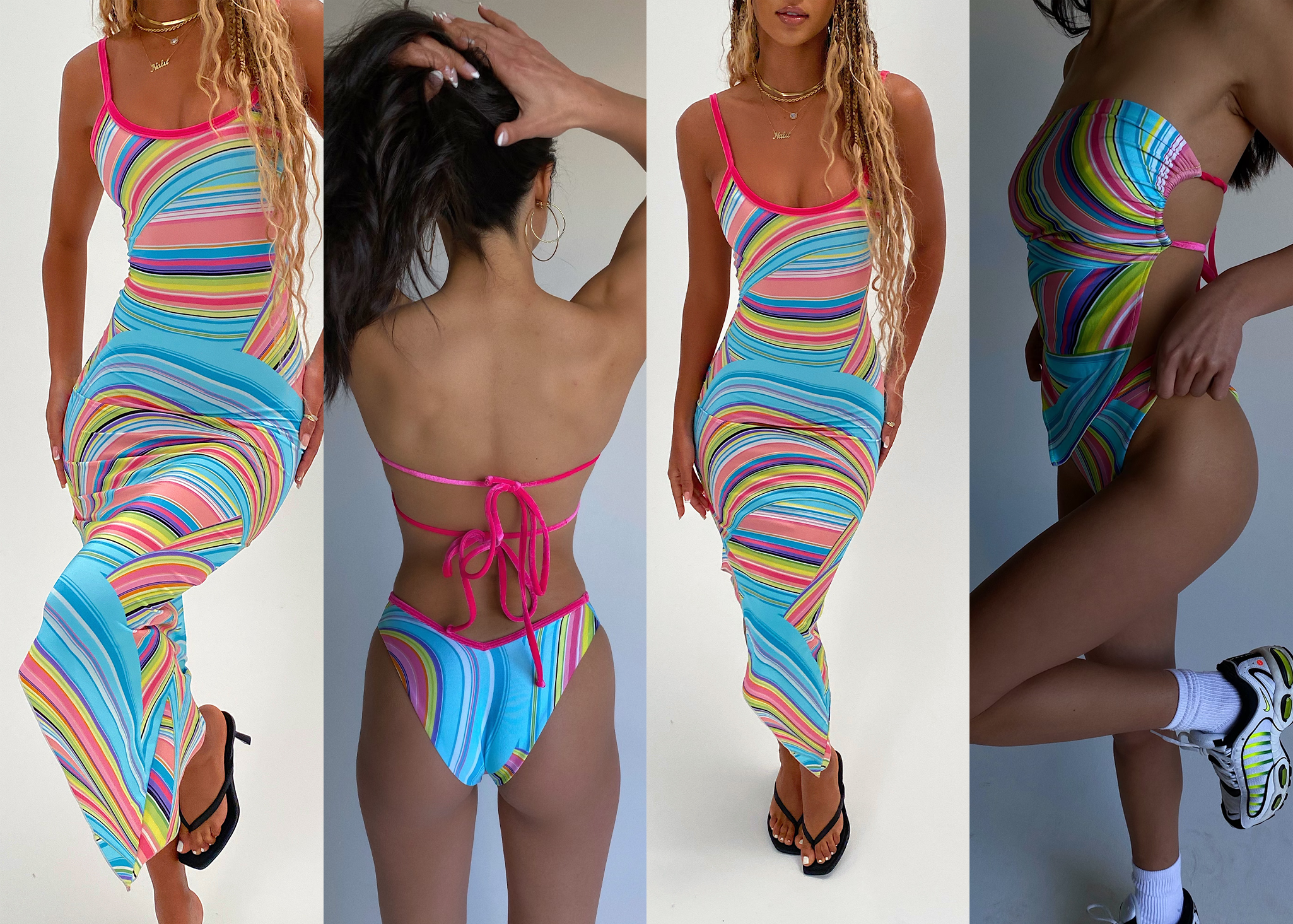 Rainbow Swirl Dresses and Bikinis by Frankies Bikinis