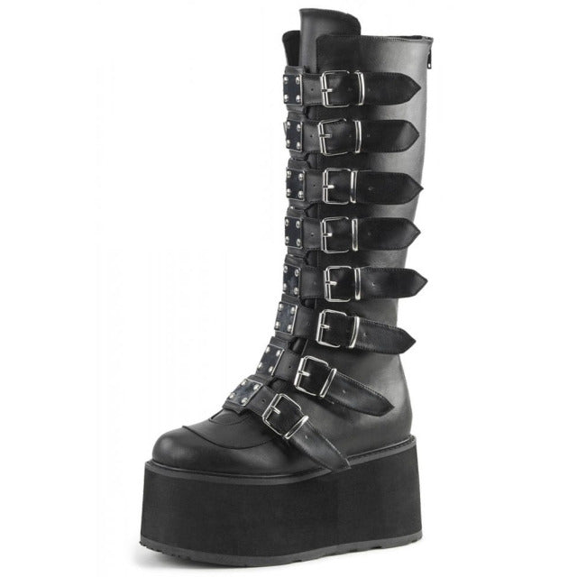 Gothic Rainbow Platform Buckles Zipper Long Boots – XooKool