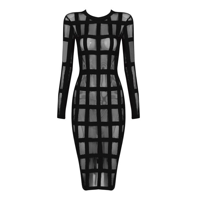 Perspective Grid Mesh Long Sleeve Bodycon Dress – XooKool