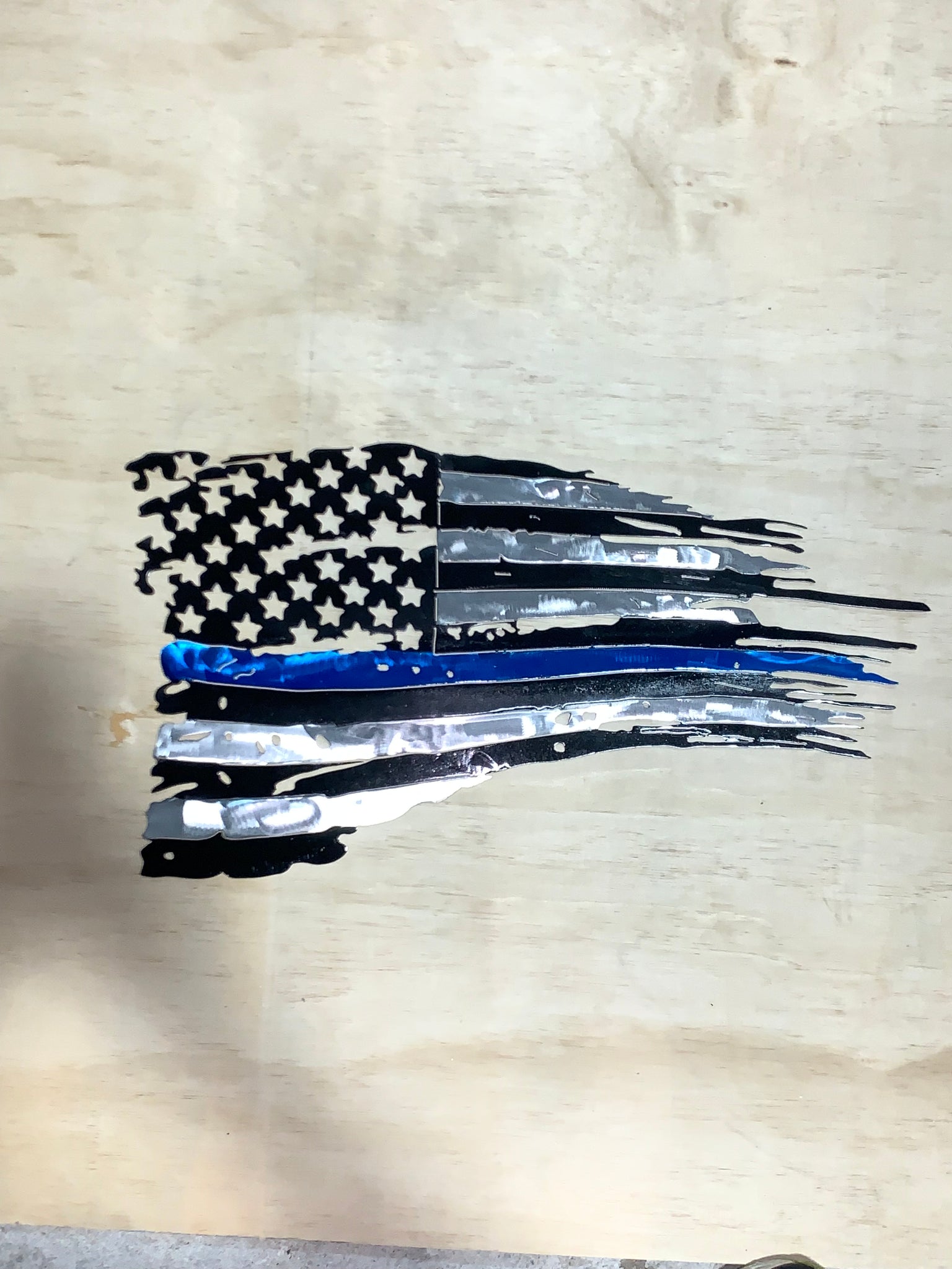 Tattered Thin Blue Line Flag Custom Metal Wall Art Texas Metal Makers