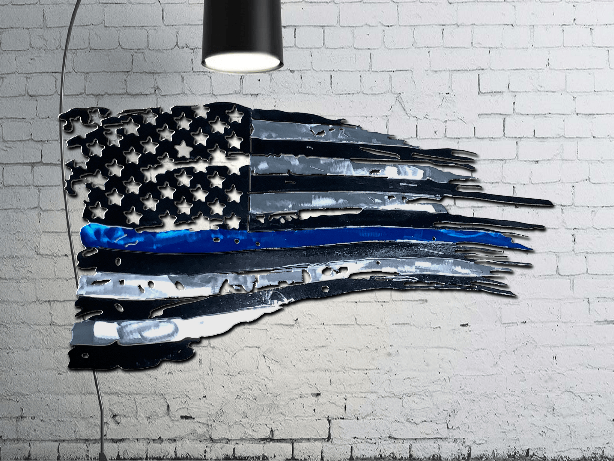 Tattered Thin Blue Line Flag Custom Metal Wall Art Texas Metal Makers