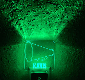 Personalized LED Cheer Megaphone Night Light | 7 Color Changing | Plug in Night Light | Name Light | Children's Night Light | Kids Light