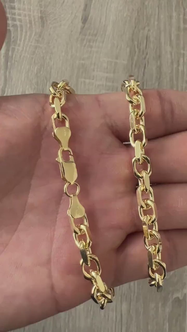 925 Sterling Silver 6mm Men's Round Vermeil Rolo Link Chain Necklace - 16