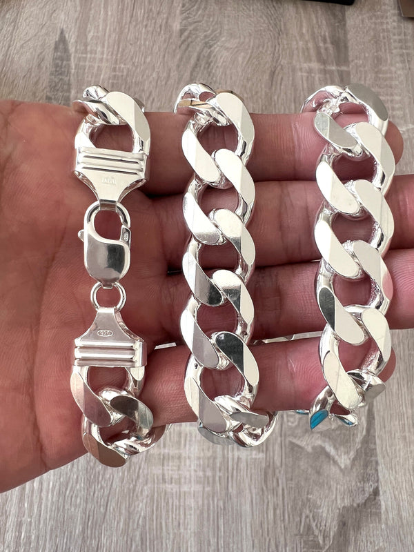 18mm Sterling Silver 925 HEAVY Curb Cuban Chain & Bracelet Silver thic –  Daniel J