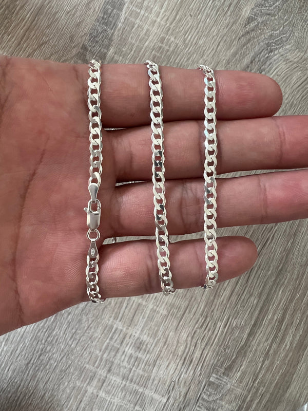 Italian Sterling Silver Polished Cuban Chain Men's Silver Bracelet, 9  Inches | Lexzington