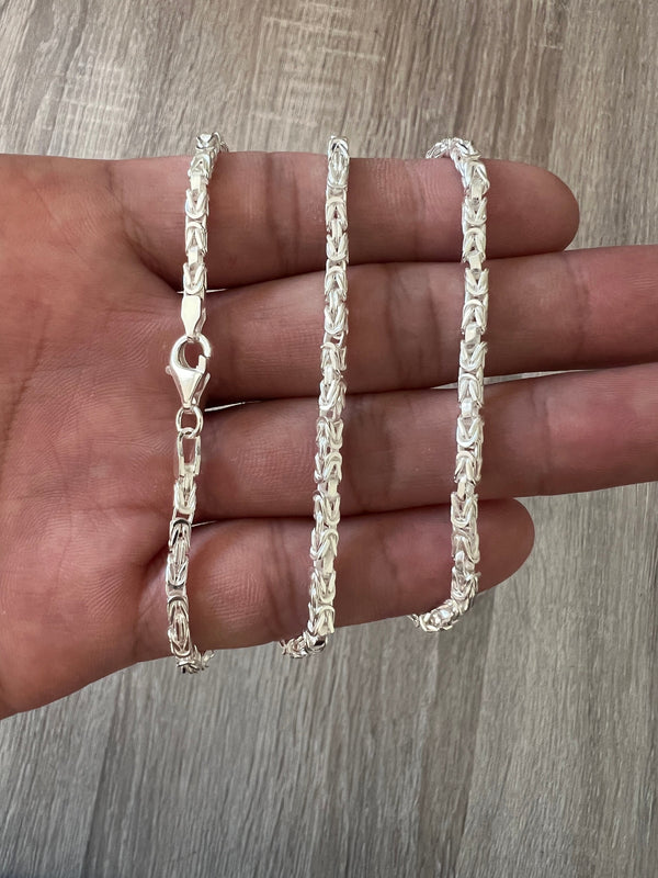 4mm 925 Byzantine Sterling Silver Solid Chain Necklace Diamond Cut Hig –  Daniel J