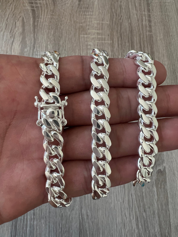 10mm 925 Solid Miami Cuban Sterling Silver Box Lock Chain Real