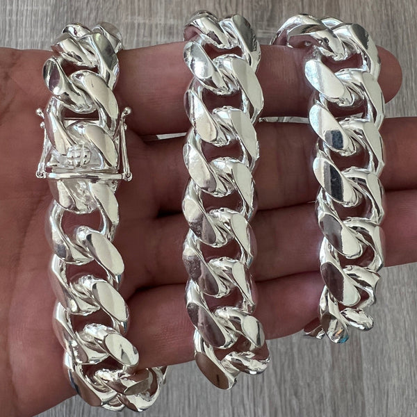 Men's Real Solid 925 Sterling Silver Miami Cuban Link Bracelet Heavy 8 inch inch x 12 mm Thick, Size: One Size