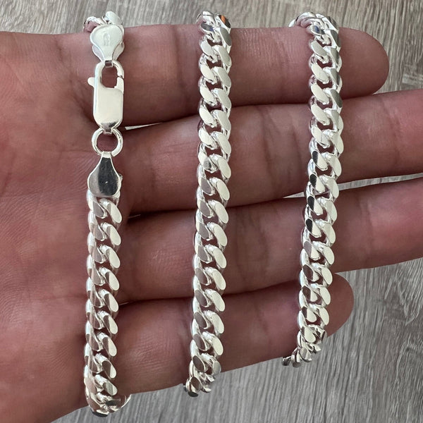 8mm 925 Solid Miami Cuban Sterling Silver Chain Real Heavy Curb Necklace  Men's Women's Unisex 7 7.5 8 18 20 22 24 26 30 Italian