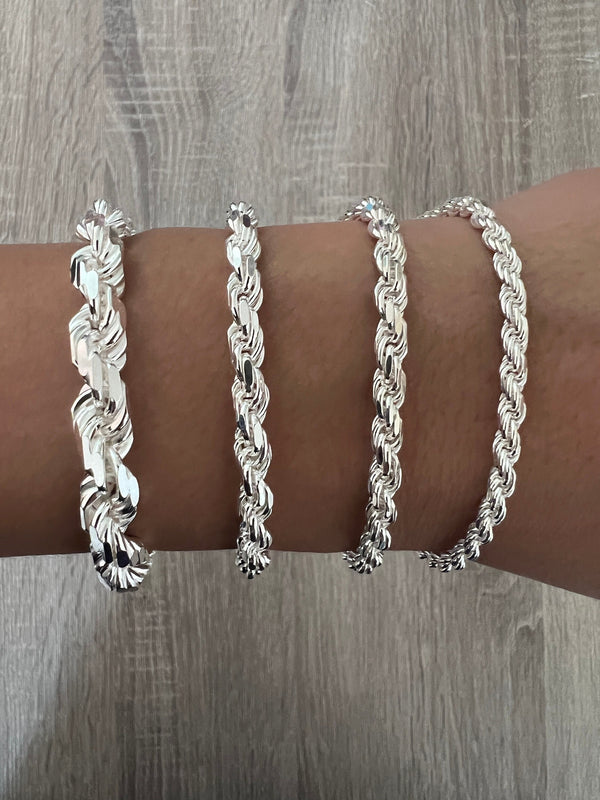 Men's Women’s Solid 925 Sterling Silver Thin Rope Bracelet 7.5” Made in Italy 3mm,5mm 3mm / 7.5 (Small) / Plain 925 Silver