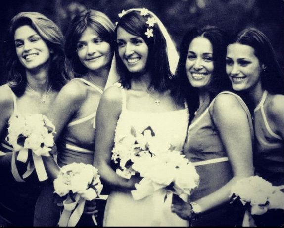 Bridesmaids at Joe Coffey & Gail Elliott’s wedding in The Hamptons, N.Y Cindy Crawford, Helena Christensen, Gail Elliott, Dawn Elliott-Pettifour & Yasmin Le Bon