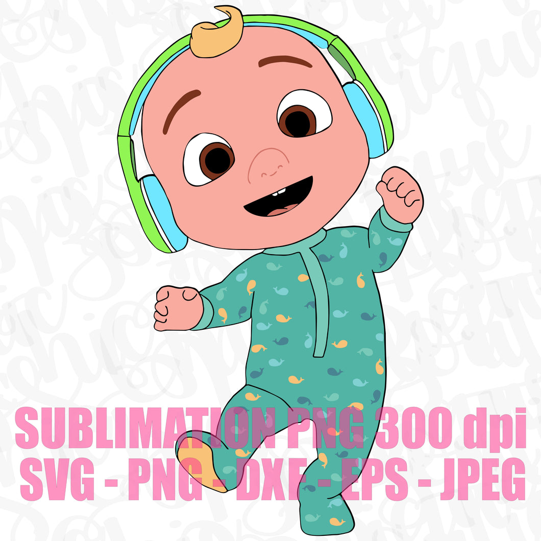 Baby JJ wearing Headphones Cocomelon SVG JPEG PNG DXF EPS 300dpi Subli