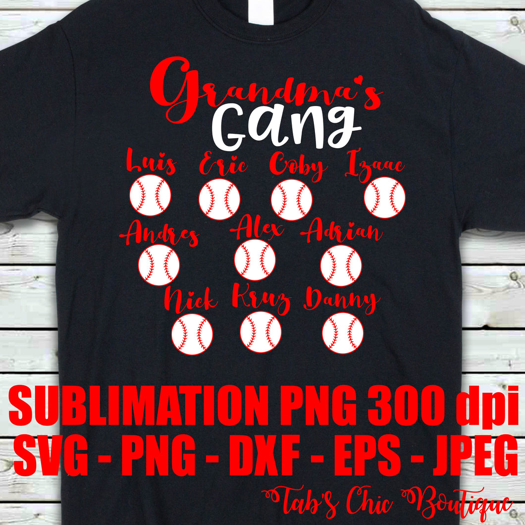 Download Customizable Grandma S Gang Baseball Grandkids Names Svg Jpeg Png Jpeg Tab S Chic Boutique