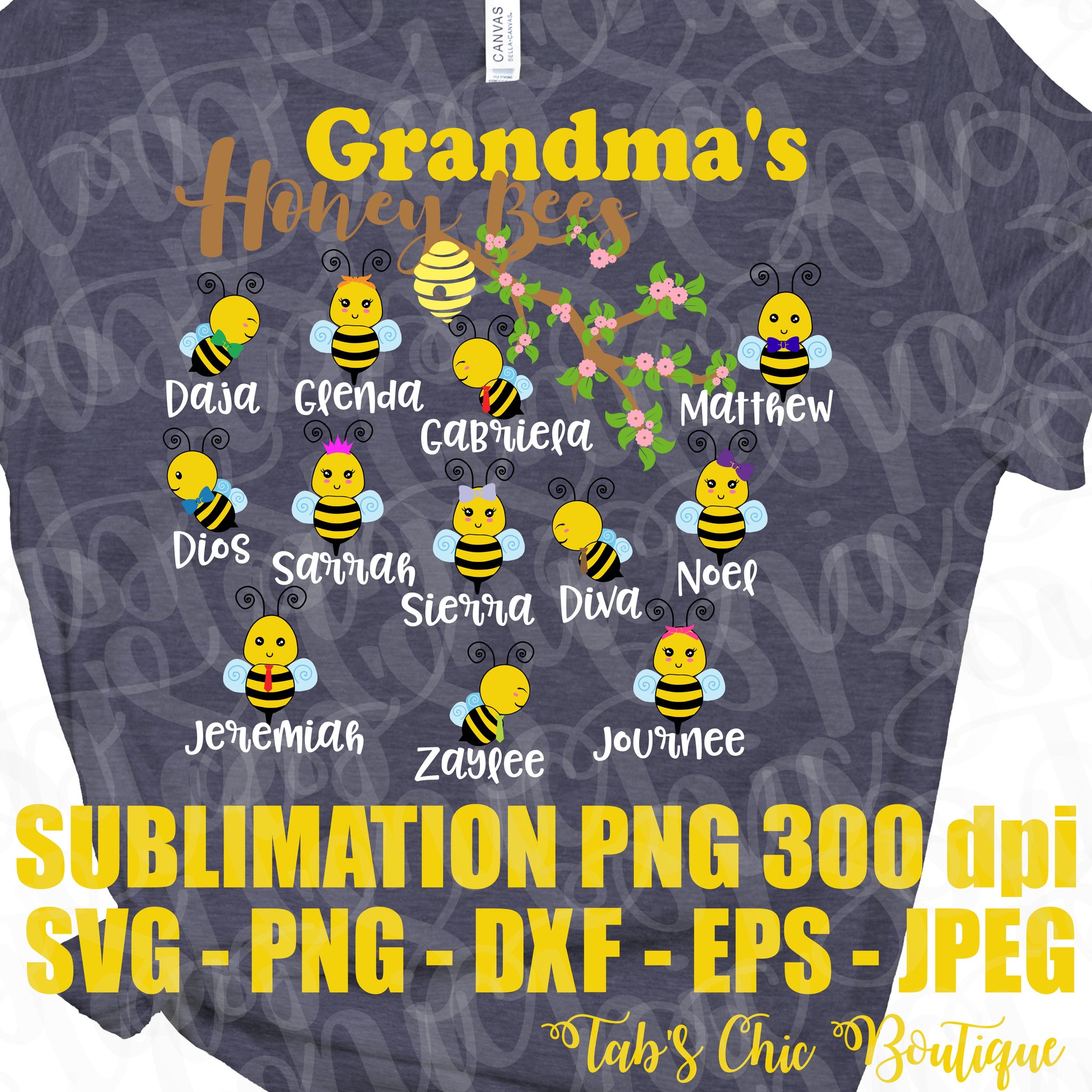 Download Customizable Grandma S Honey Bees Grandkids Names Svg Jpeg Png Jpeg Dx Tab S Chic Boutique