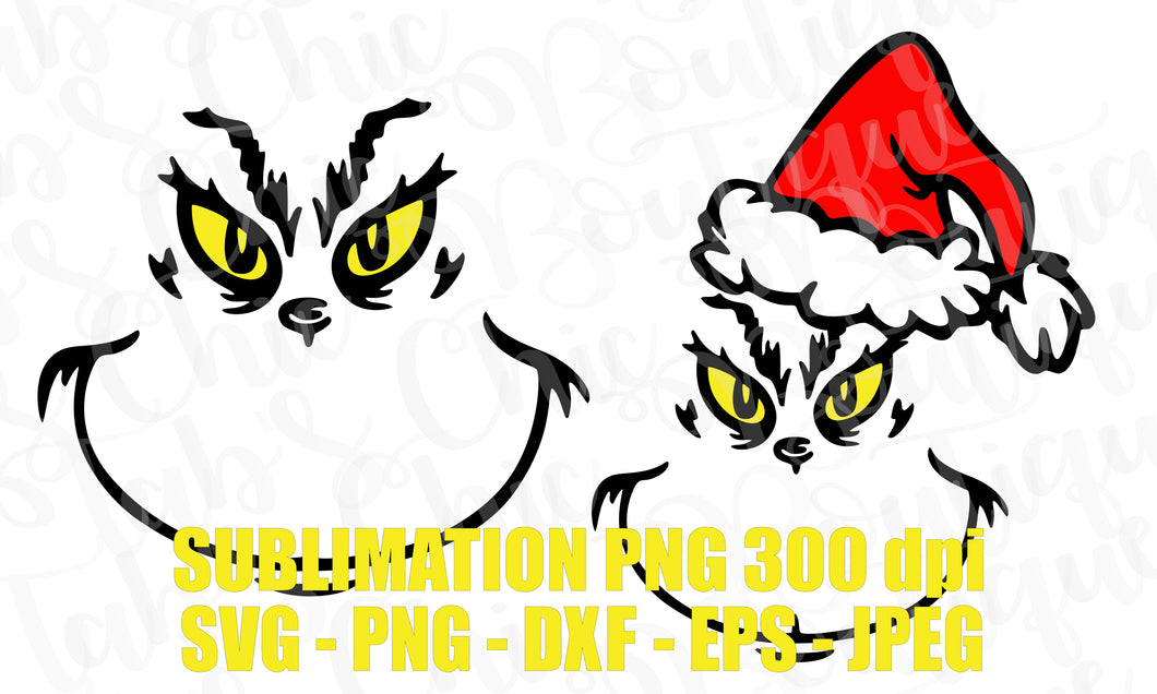 Download Grinch Face Set SVG EPS DXF PNG JPEG High Definition 300 DPI Sublimati - Tab's Chic Boutique