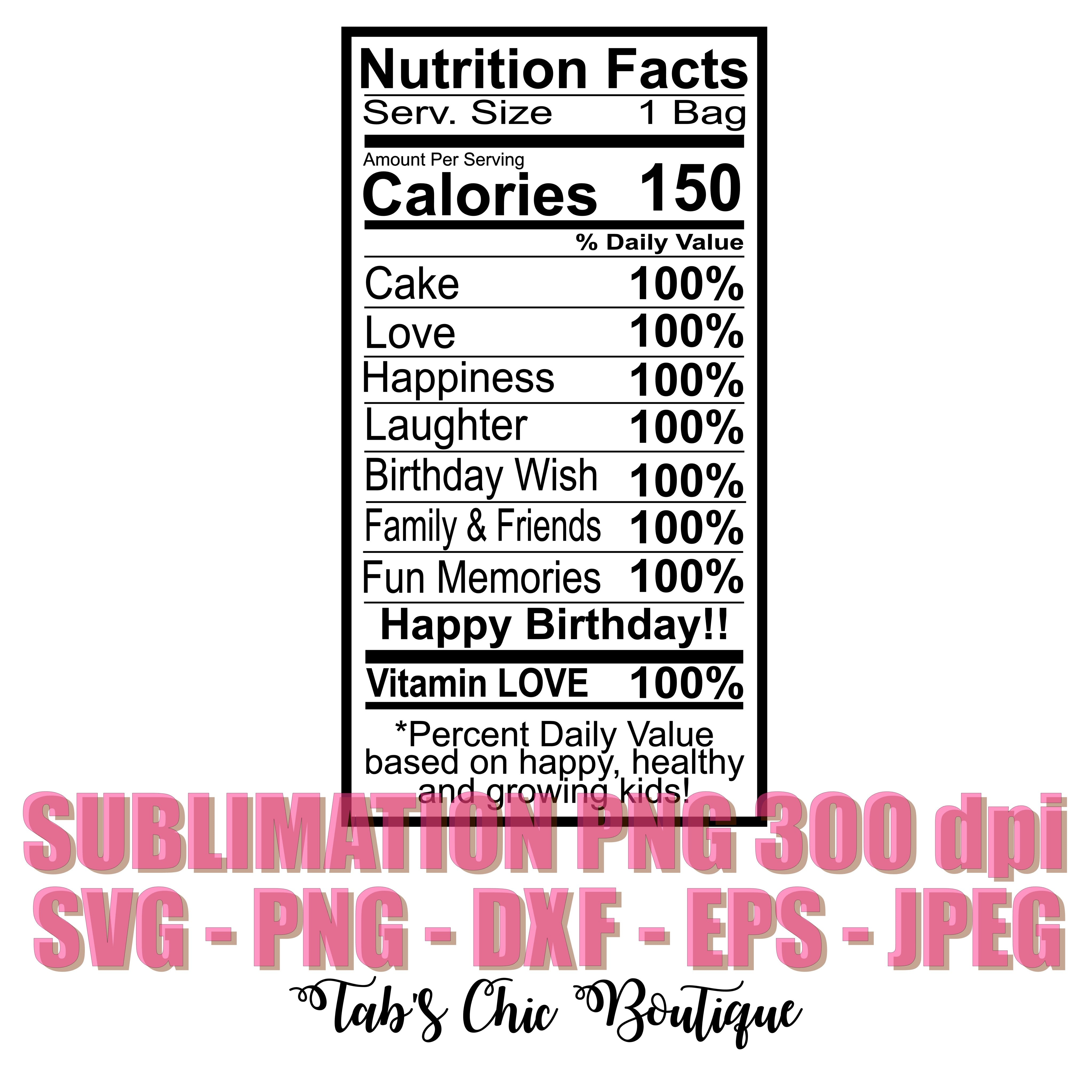 Download Fun Nutrition Label Info Facts For Childs Party Svg Jpeg Png 300dpi Dx Tab S Chic Boutique