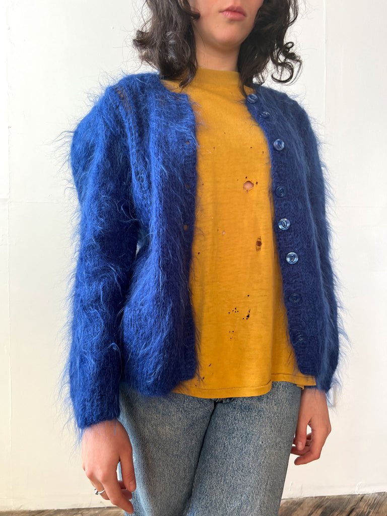 Vintage 1940's Royal Blue Mohair Cardigan / Sweater, 40's Knitwear