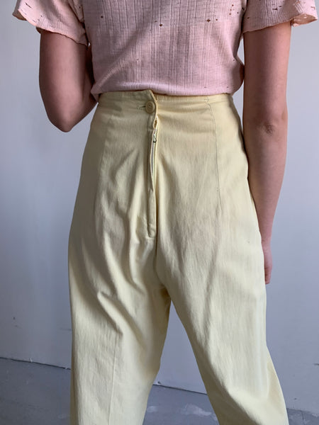 Vintage 1940's 1950's Yellow Cotton Pants with Back Zipper